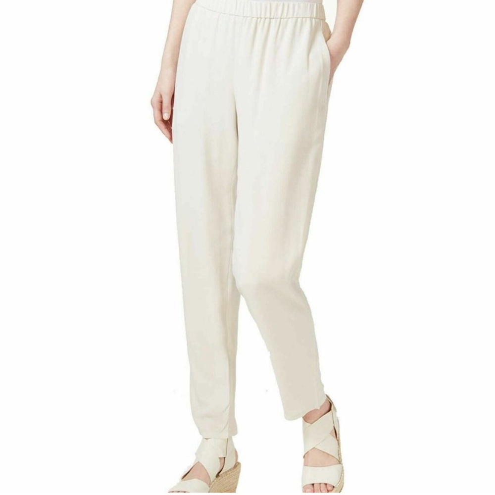 Eileen Fisher Silk Georgette Tapered Pants (Bone) Size Medium